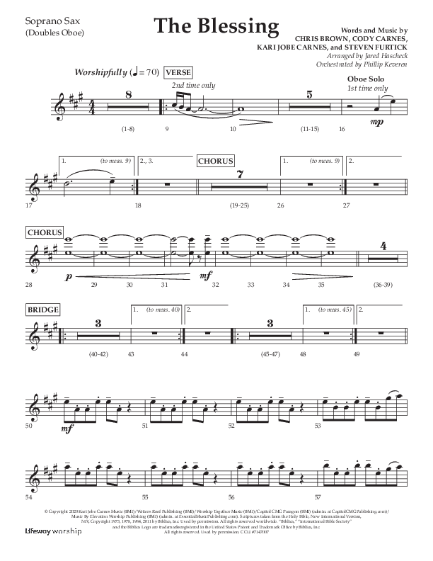 The Blessing (Choral Anthem SATB) Soprano Sax (Lifeway Choral / Arr. Jared Haschek)