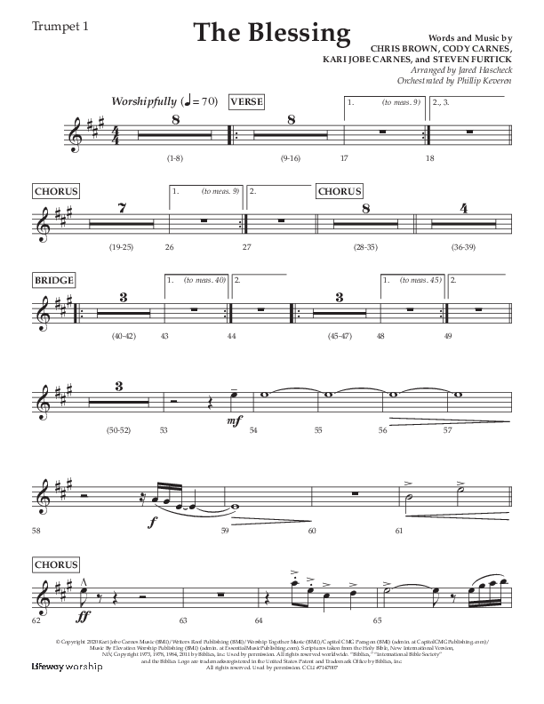 The Blessing (Choral Anthem SATB) Trumpet 1 (Lifeway Choral / Arr. Jared Haschek)