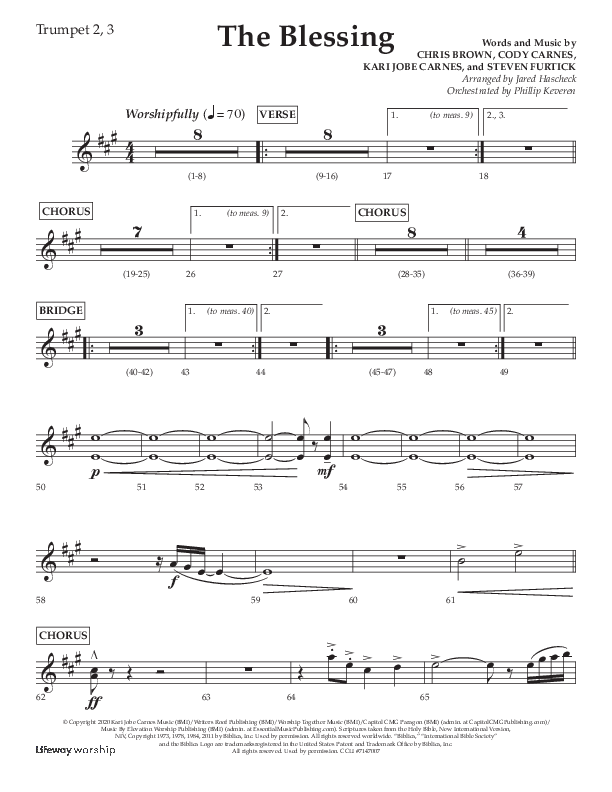 The Blessing (Choral Anthem SATB) Trumpet 2/3 (Lifeway Choral / Arr. Jared Haschek)