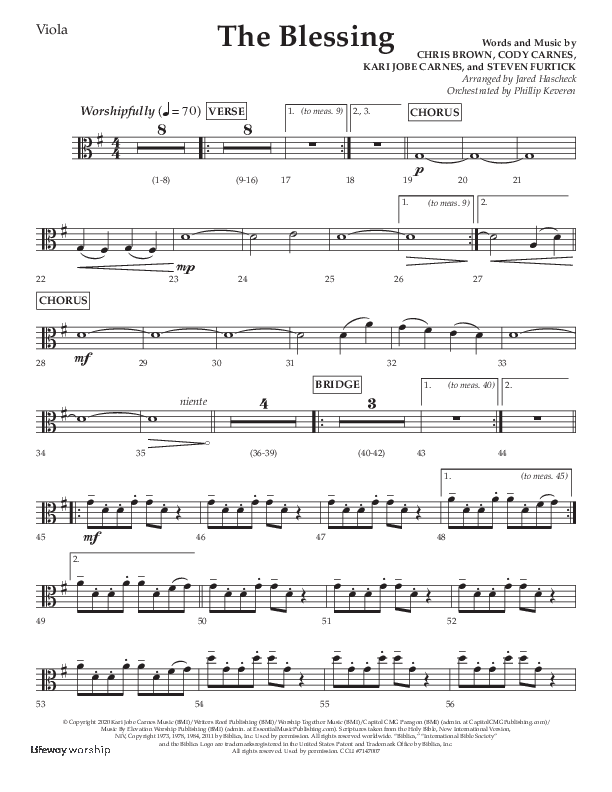 The Blessing (Choral Anthem SATB) Viola (Lifeway Choral / Arr. Jared Haschek)