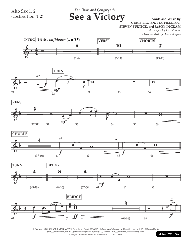 See A Victory (Choral Anthem SATB) Alto Sax 1/2 (Lifeway Choral / Arr. David Wise / Orch. David Shipps)