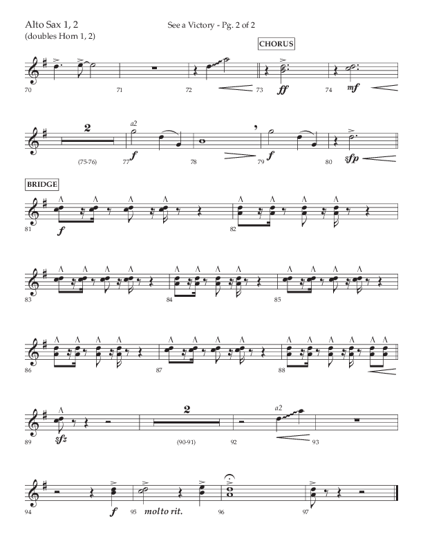 See A Victory (Choral Anthem SATB) Alto Sax 1/2 (Lifeway Choral / Arr. David Wise / Orch. David Shipps)