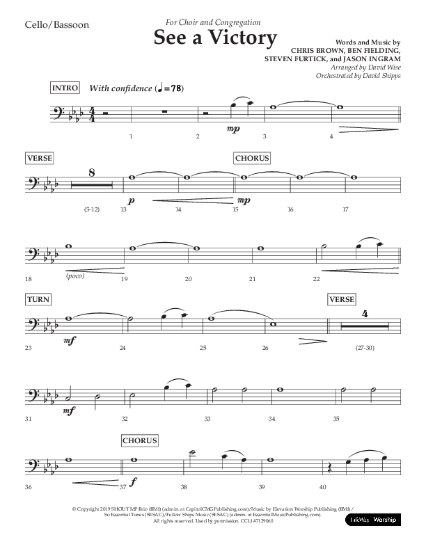 See A Victory (Choral Anthem SATB) Cello (Lifeway Choral / Arr. David Wise / Orch. David Shipps)