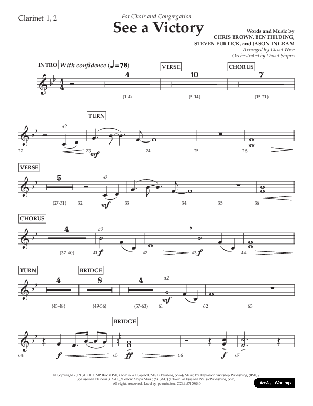 See A Victory (Choral Anthem SATB) Clarinet 1/2 (Lifeway Choral / Arr. David Wise / Orch. David Shipps)