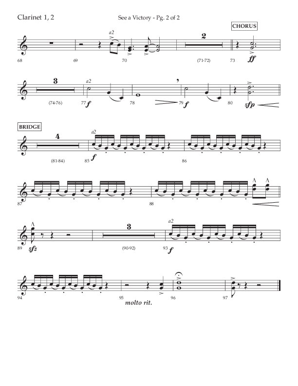 See A Victory (Choral Anthem SATB) Clarinet 1/2 (Lifeway Choral / Arr. David Wise / Orch. David Shipps)