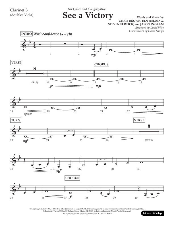 See A Victory (Choral Anthem SATB) Clarinet 3 (Lifeway Choral / Arr. David Wise / Orch. David Shipps)