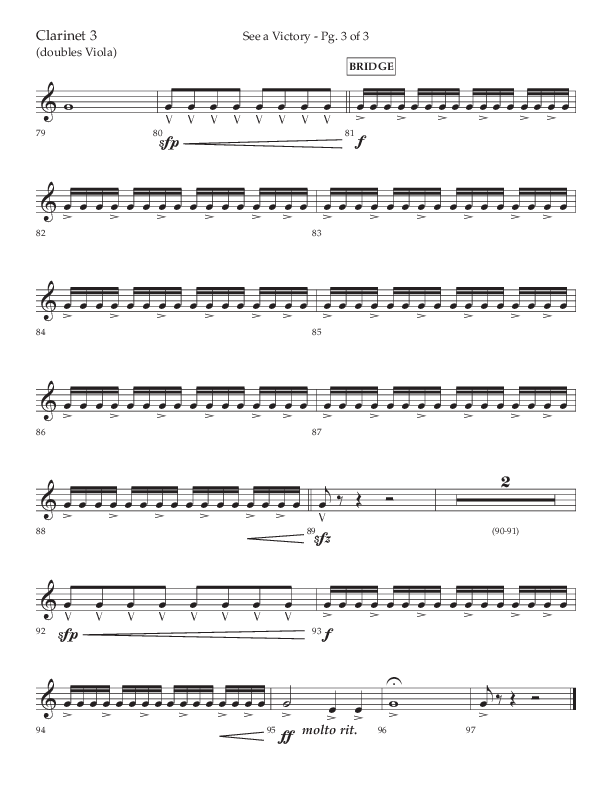 See A Victory (Choral Anthem SATB) Clarinet 3 (Lifeway Choral / Arr. David Wise / Orch. David Shipps)