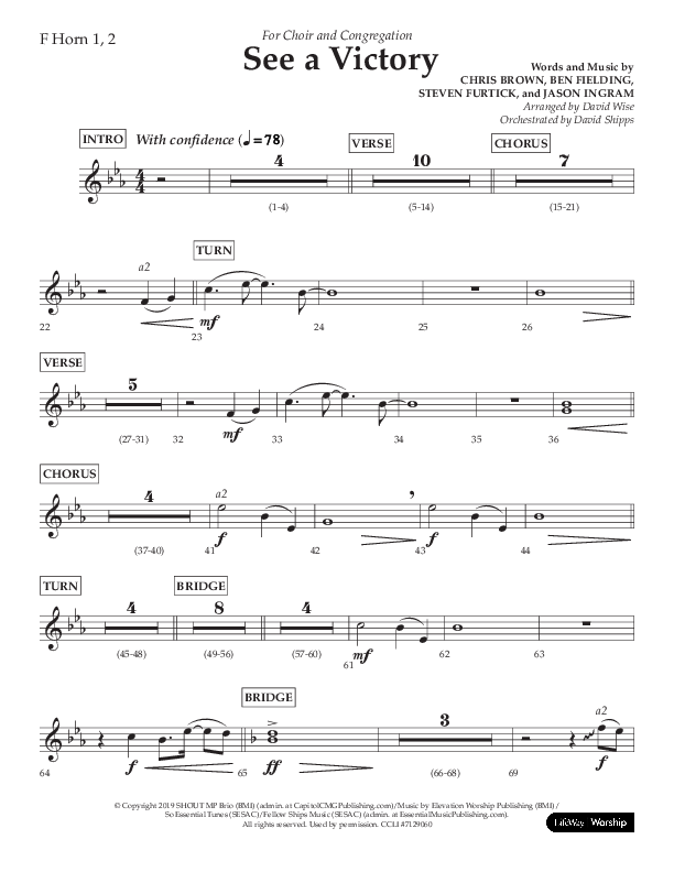 See A Victory (Choral Anthem SATB) French Horn 1/2 (Lifeway Choral / Arr. David Wise / Orch. David Shipps)