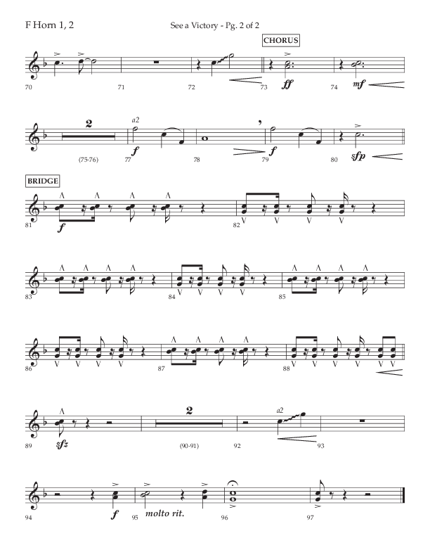 See A Victory (Choral Anthem SATB) French Horn 1/2 (Lifeway Choral / Arr. David Wise / Orch. David Shipps)