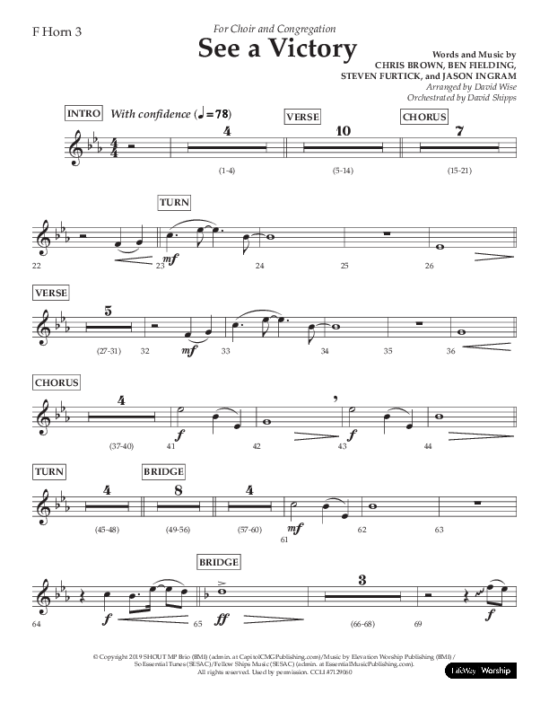 See A Victory (Choral Anthem SATB) French Horn 3 (Lifeway Choral / Arr. David Wise / Orch. David Shipps)