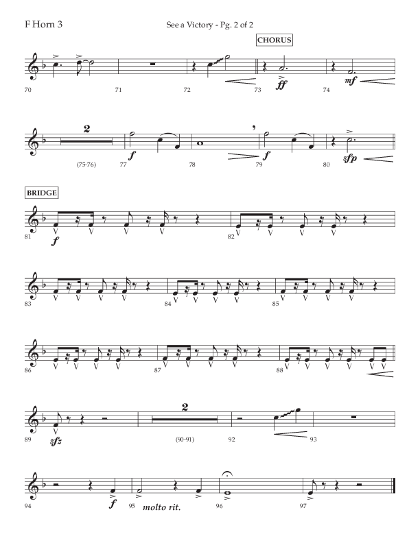 See A Victory (Choral Anthem SATB) French Horn 3 (Lifeway Choral / Arr. David Wise / Orch. David Shipps)