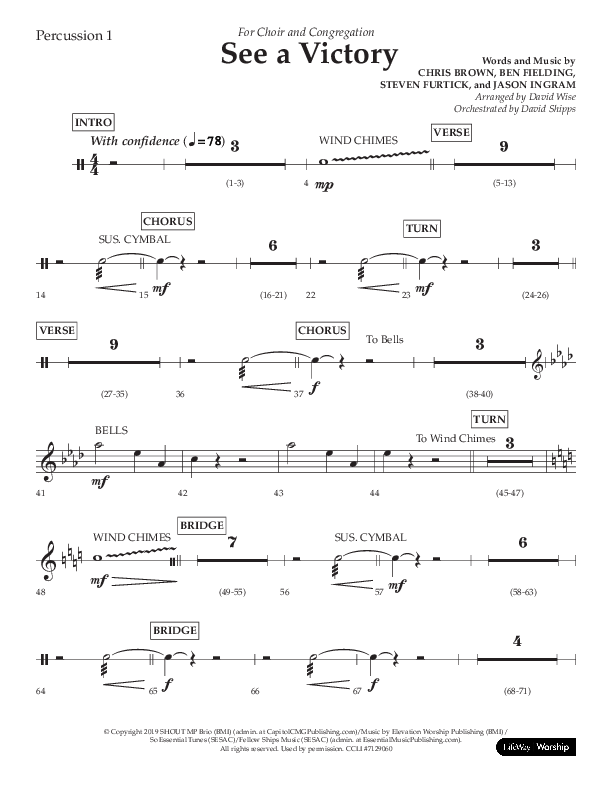 See A Victory (Choral Anthem SATB) Percussion 1/2 (Lifeway Choral / Arr. David Wise / Orch. David Shipps)