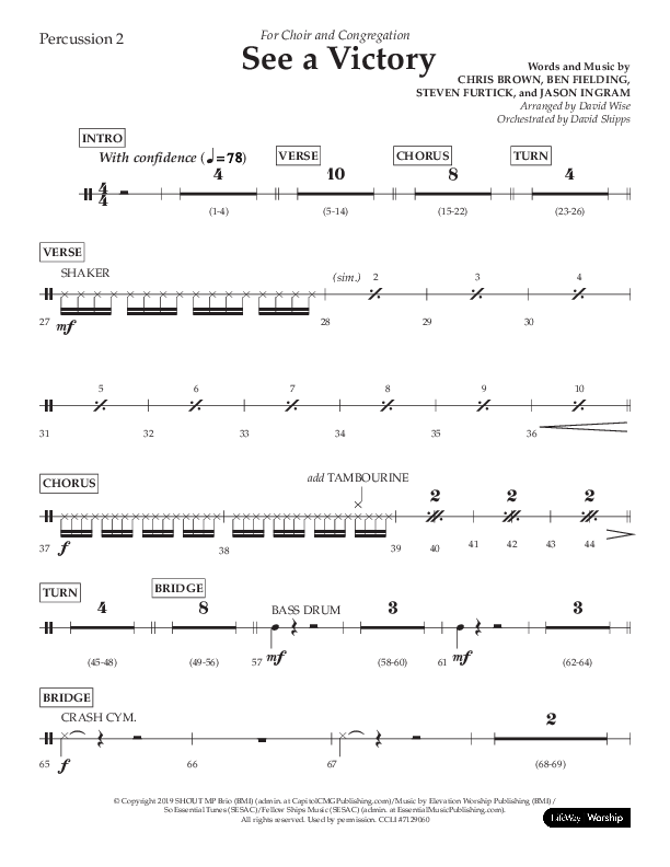 See A Victory (Choral Anthem SATB) Percussion 1/2 (Lifeway Choral / Arr. David Wise / Orch. David Shipps)