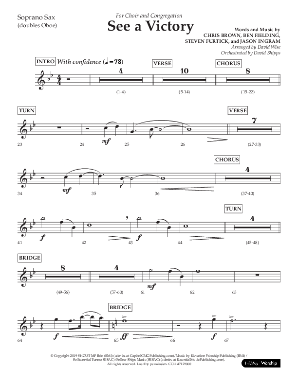 See A Victory (Choral Anthem SATB) Soprano Sax (Lifeway Choral / Arr. David Wise / Orch. David Shipps)
