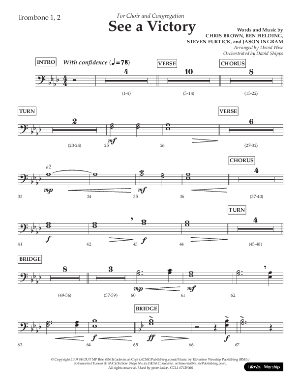 See A Victory (Choral Anthem SATB) Trombone 1/2 (Lifeway Choral / Arr. David Wise / Orch. David Shipps)