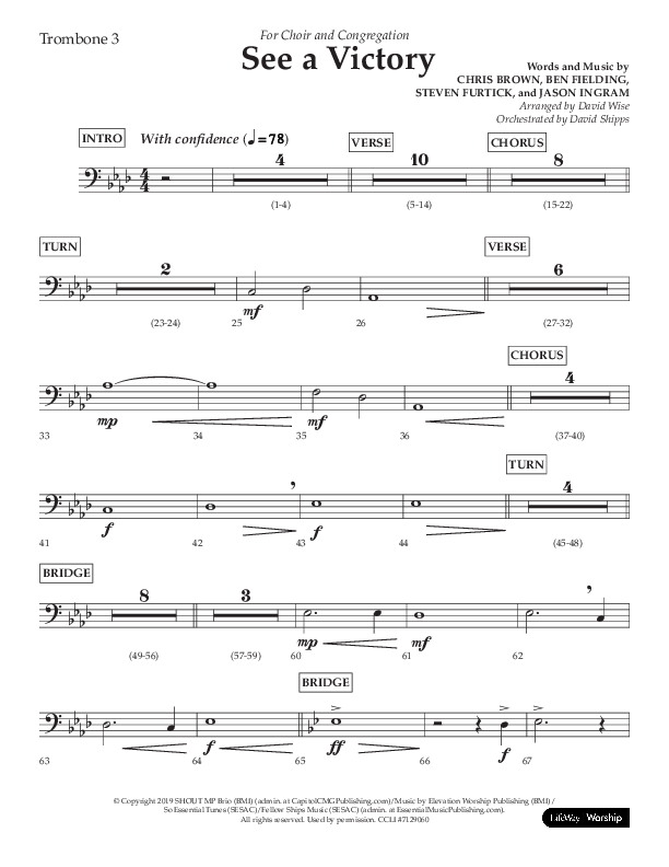 See A Victory (Choral Anthem SATB) Trombone 3 (Lifeway Choral / Arr. David Wise / Orch. David Shipps)