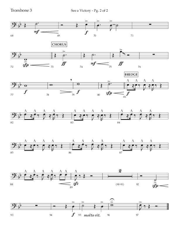 See A Victory (Choral Anthem SATB) Trombone 3 (Lifeway Choral / Arr. David Wise / Orch. David Shipps)