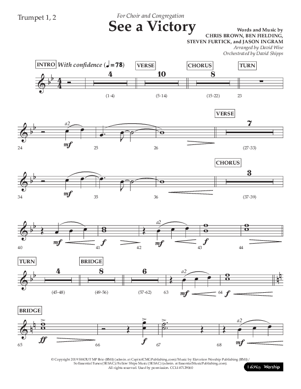 See A Victory (Choral Anthem SATB) Trumpet 1,2 (Lifeway Choral / Arr. David Wise / Orch. David Shipps)