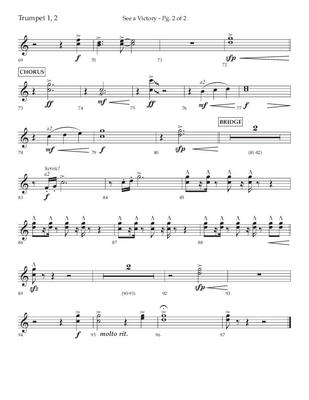 See A Victory (Choral Anthem SATB) Trumpet 1,2 (Lifeway Choral / Arr. David Wise / Orch. David Shipps)