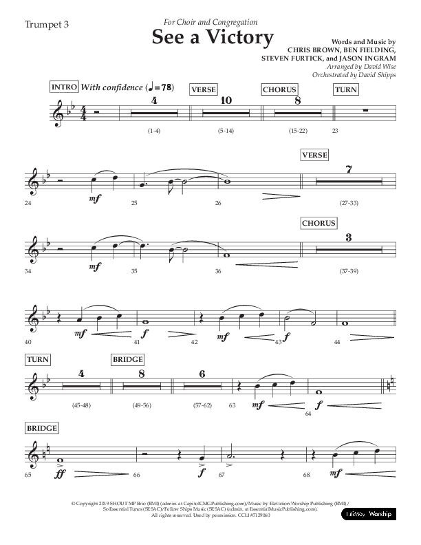 See A Victory (Choral Anthem SATB) Trumpet 3 (Lifeway Choral / Arr. David Wise / Orch. David Shipps)