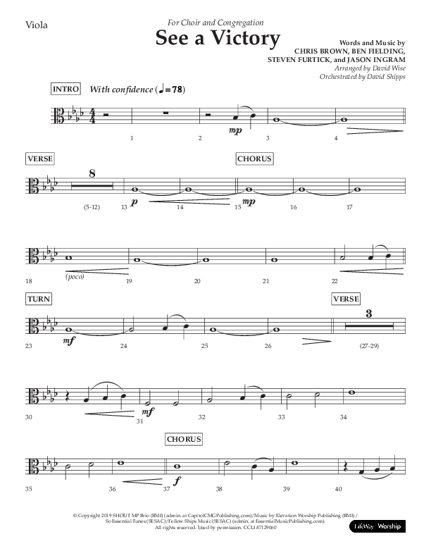 See A Victory (Choral Anthem SATB) Viola (Lifeway Choral / Arr. David Wise / Orch. David Shipps)