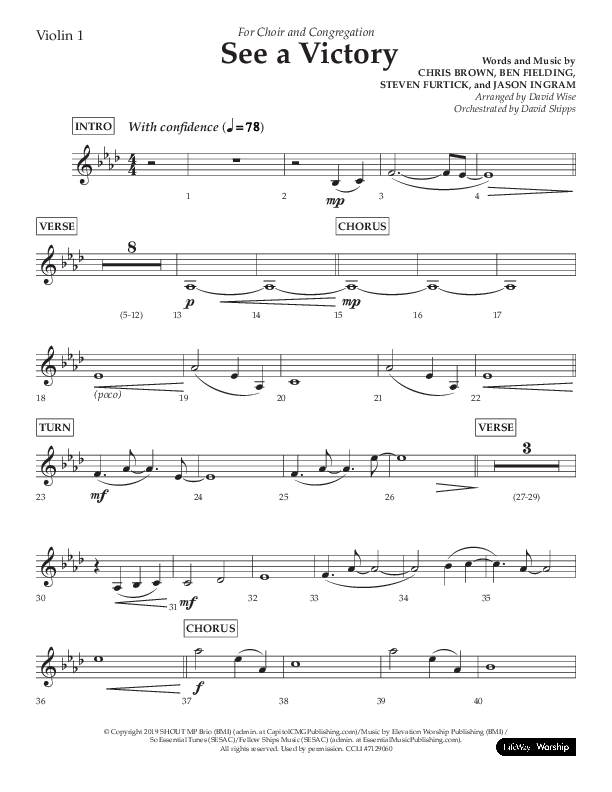 See A Victory (Choral Anthem SATB) Violin 1 (Lifeway Choral / Arr. David Wise / Orch. David Shipps)
