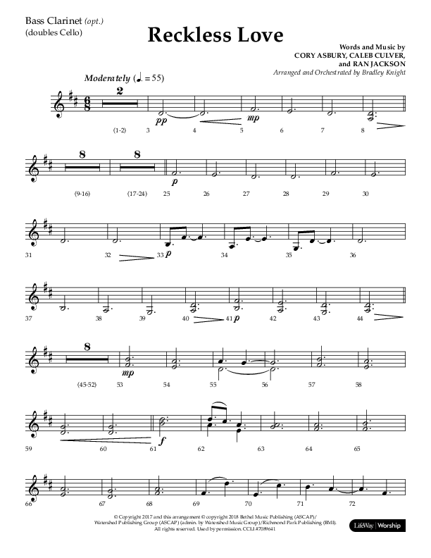 Reckless Love (Choral Anthem SATB) Bass Clarinet (Lifeway Choral / Arr. Bradley Knight)