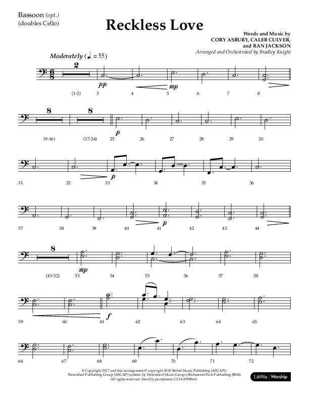 Reckless Love (Choral Anthem SATB) Bassoon (Lifeway Choral / Arr. Bradley Knight)