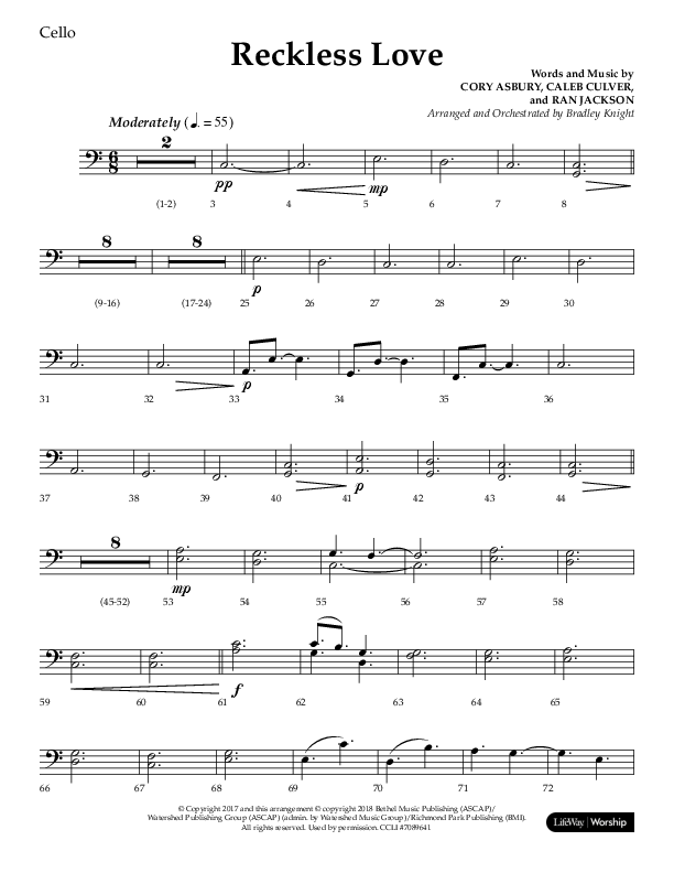 Reckless Love (Choral Anthem SATB) Cello (Lifeway Choral / Arr. Bradley Knight)