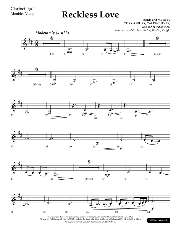 Reckless Love (Choral Anthem SATB) Clarinet (Lifeway Choral / Arr. Bradley Knight)
