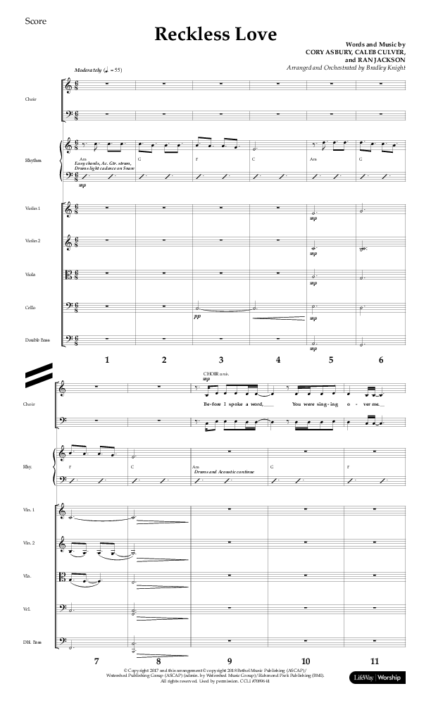 Reckless Love (Choral Anthem SATB) Orchestration (Lifeway Choral / Arr. Bradley Knight)