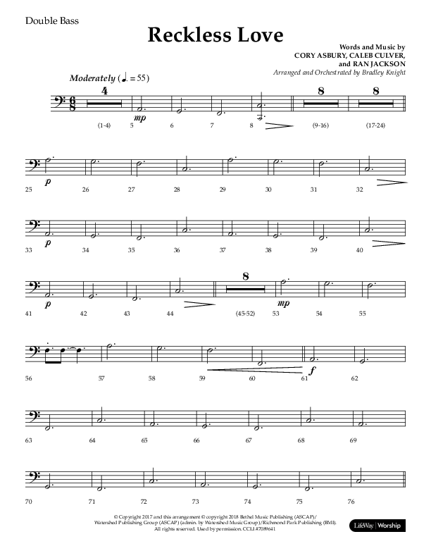 Reckless Love (Choral Anthem SATB) Double Bass (Lifeway Choral / Arr. Bradley Knight)
