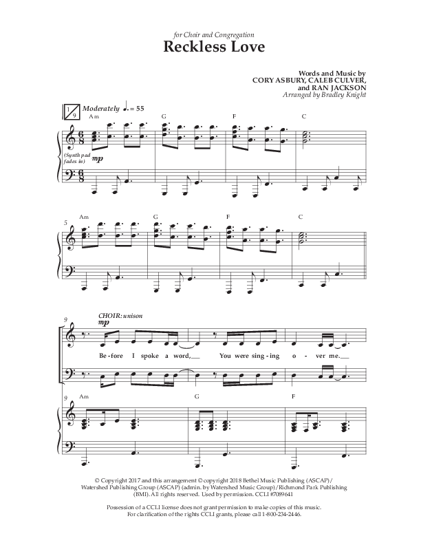 Reckless Love (Choral Anthem SATB) Anthem (SATB/Piano) (Lifeway Choral / Arr. Bradley Knight)
