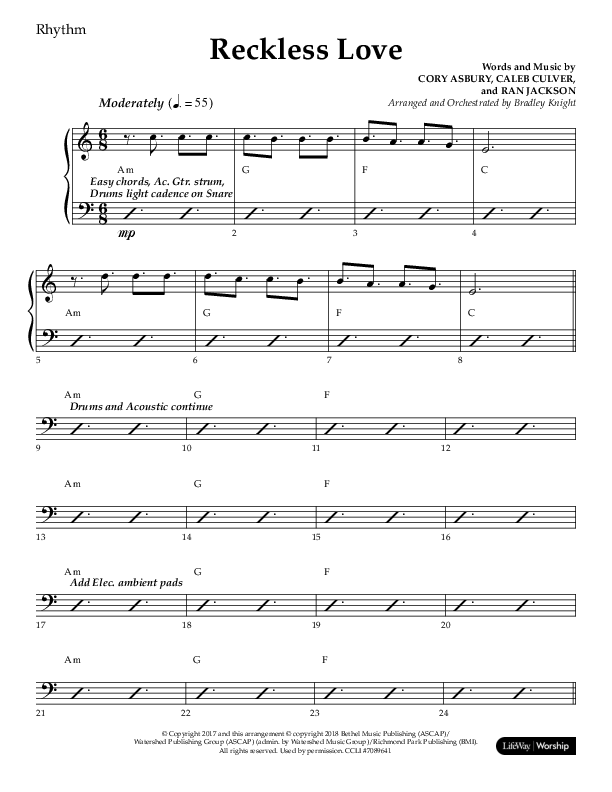 Reckless Love (Choral Anthem SATB) Lead Melody & Rhythm (Lifeway Choral / Arr. Bradley Knight)