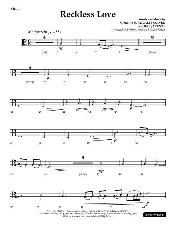 Reckless Love (Choral Anthem SATB) Viola (Lifeway Choral / Arr. Bradley Knight)
