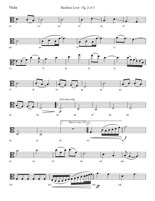 Reckless Love (Choral Anthem SATB) Viola (Lifeway Choral / Arr. Bradley Knight)