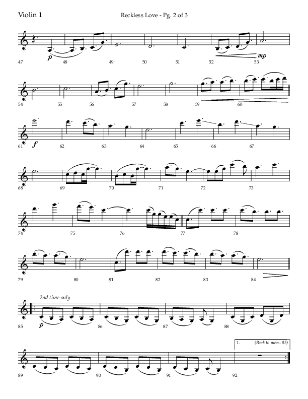 Reckless Love (Choral Anthem SATB) Violin 1 (Lifeway Choral / Arr. Bradley Knight)