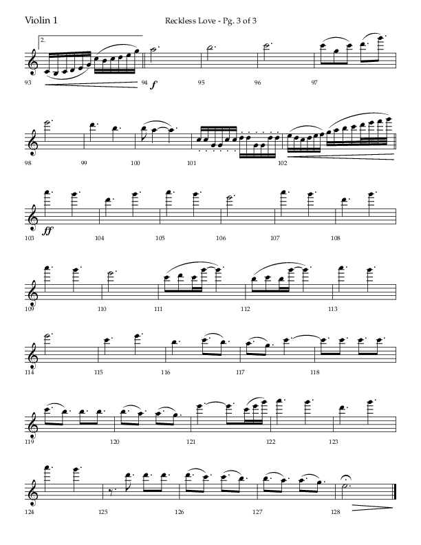 Reckless Love (Choral Anthem SATB) Violin 1 (Lifeway Choral / Arr. Bradley Knight)