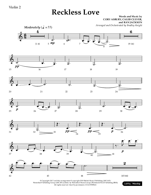 Reckless Love (Choral Anthem SATB) Violin 2 (Lifeway Choral / Arr. Bradley Knight)