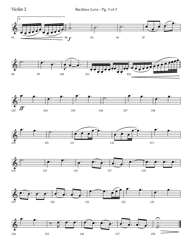 Reckless Love (Choral Anthem SATB) Violin 2 (Lifeway Choral / Arr. Bradley Knight)