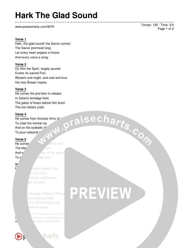 Hark The Glad Sound Lyrics (Traditional Hymn)
