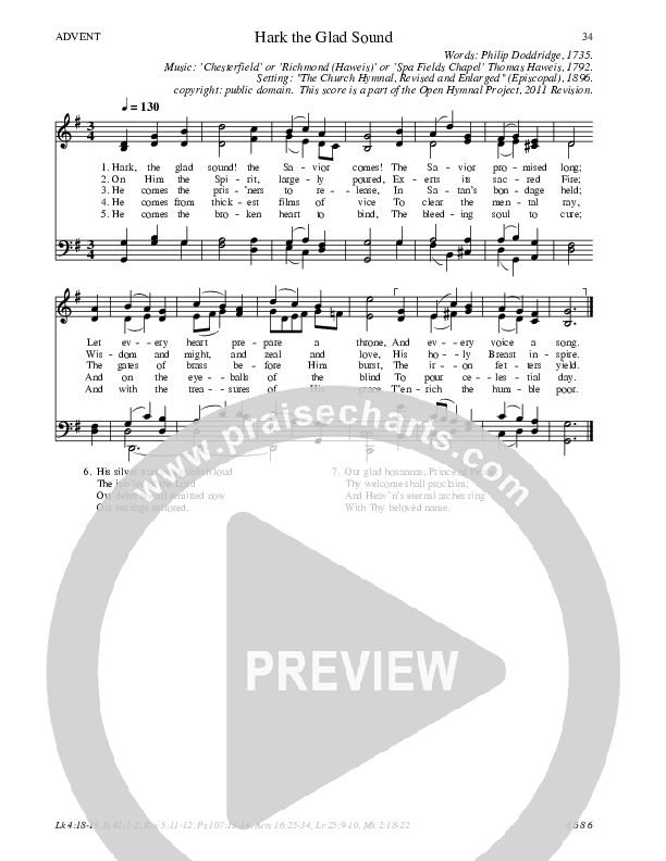 Hark The Glad Sound Hymn Sheet (SATB) (Traditional Hymn)