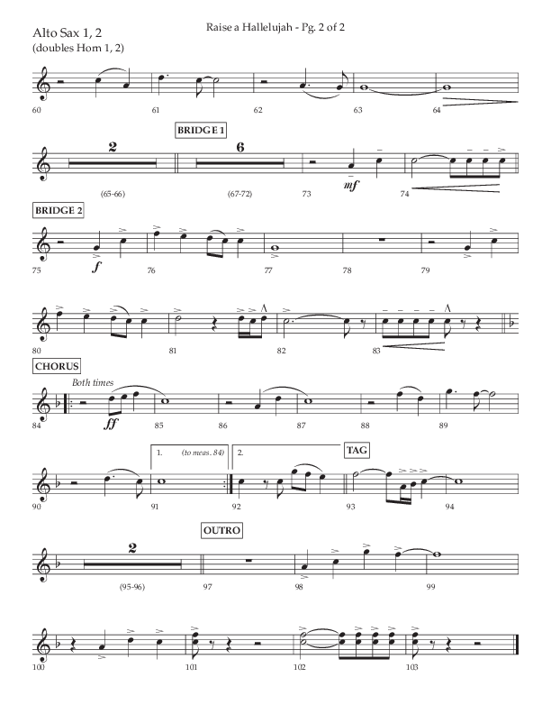 Raise A Hallelujah (Choral Anthem SATB) Alto Sax 1/2 (Lifeway Choral / Arr. Craig Adams / Arr. Ken Barker / Arr. Danny Zaloudik)