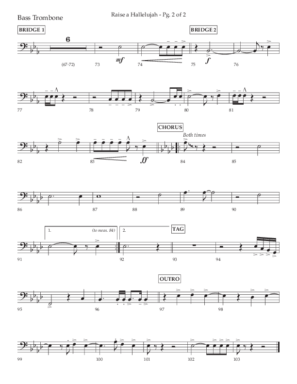 Raise A Hallelujah (Choral Anthem SATB) Bass Trombone (Lifeway Choral / Arr. Craig Adams / Arr. Ken Barker / Arr. Danny Zaloudik)