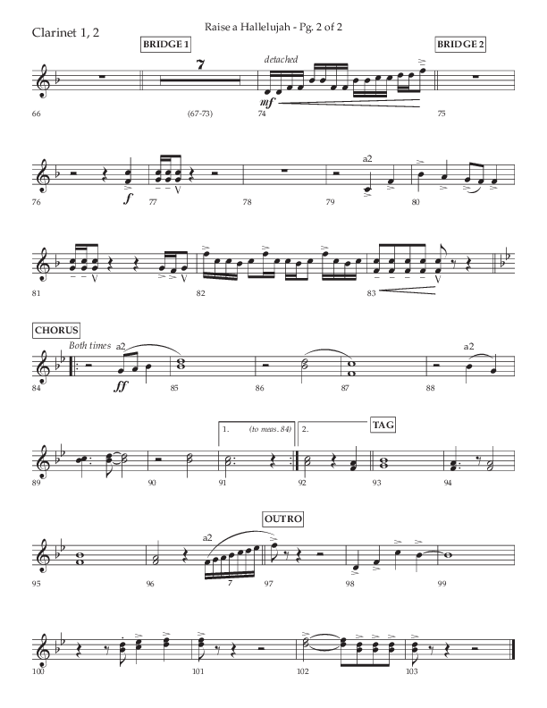 Raise A Hallelujah (Choral Anthem SATB) Clarinet 1/2 (Lifeway Choral / Arr. Craig Adams / Arr. Ken Barker / Arr. Danny Zaloudik)