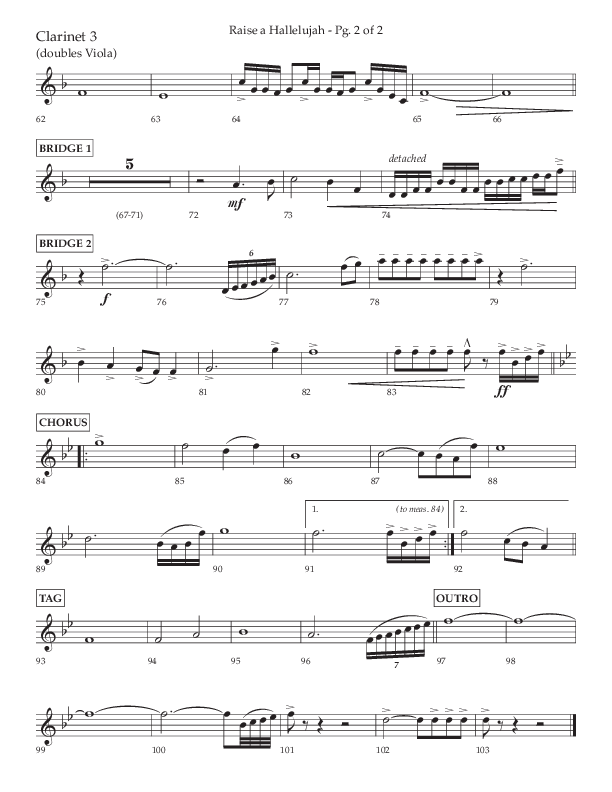 Raise A Hallelujah (Choral Anthem SATB) Clarinet 3 (Lifeway Choral / Arr. Craig Adams / Arr. Ken Barker / Arr. Danny Zaloudik)