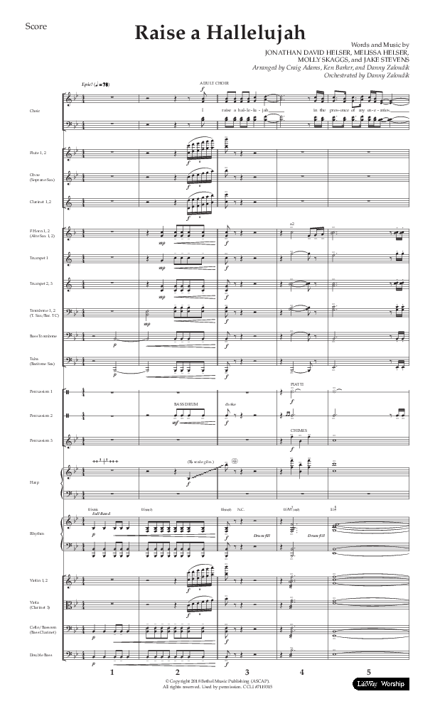 Raise A Hallelujah (Choral Anthem SATB) Orchestration (Lifeway Choral / Arr. Craig Adams / Arr. Ken Barker / Arr. Danny Zaloudik)