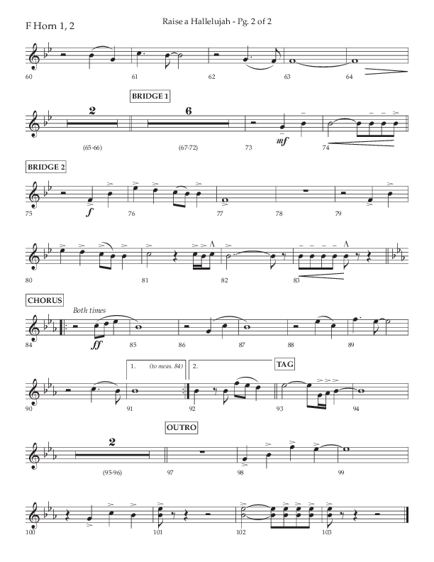 Raise A Hallelujah (Choral Anthem SATB) French Horn 1/2 (Lifeway Choral / Arr. Craig Adams / Arr. Ken Barker / Arr. Danny Zaloudik)