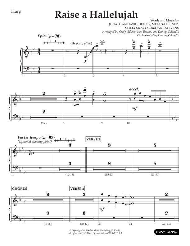 Raise A Hallelujah (Choral Anthem SATB) Harp (Lifeway Choral / Arr. Craig Adams / Arr. Ken Barker / Arr. Danny Zaloudik)