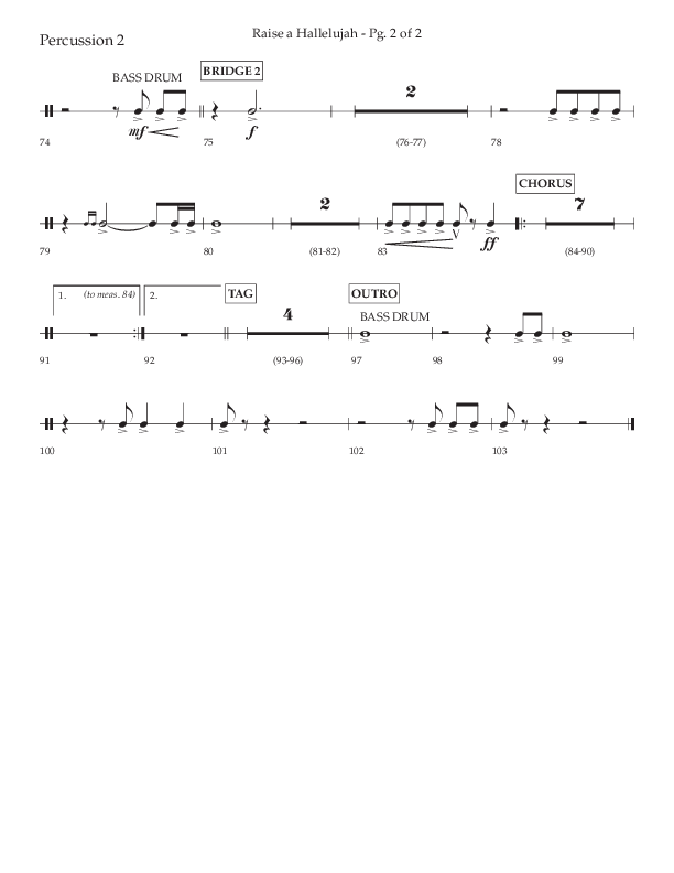 Raise A Hallelujah (Choral Anthem SATB) Percussion (Lifeway Choral / Arr. Craig Adams / Arr. Ken Barker / Arr. Danny Zaloudik)